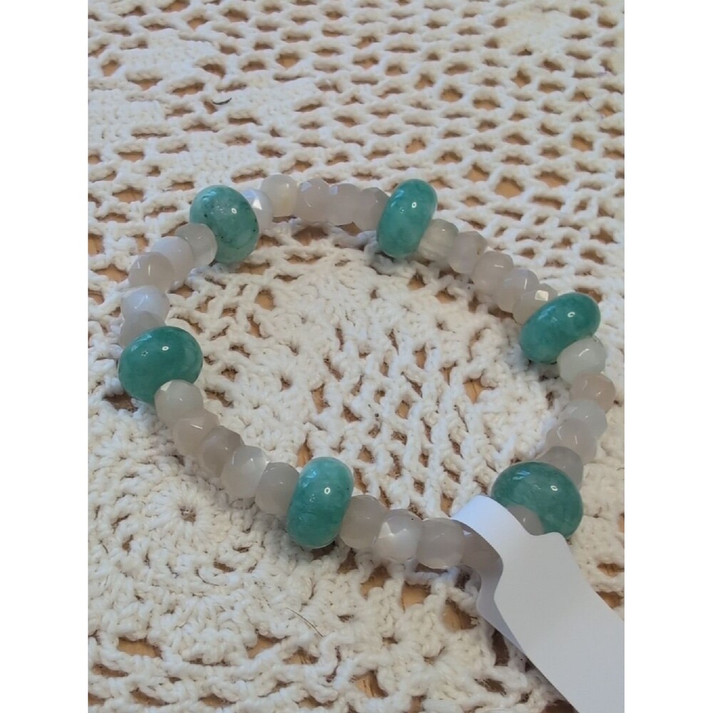 Handmade Amazonite And Chalcedony Stretch Bracelet, 6.25 Inches